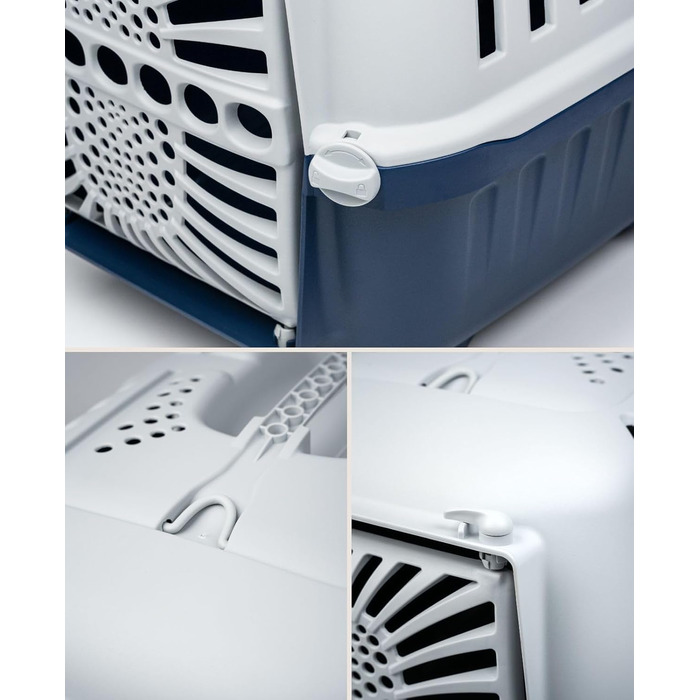 Транспортна переноска для собак Lionto з міцного переробленого пластику, 55x36x36 см, з надійним замком та ручкою для перенесення, підходить для котів та дрібних тварин, для тварин до 15 кг, сірий колір (Темно-синій, Д 48 x Ш 32 x В 33 см)