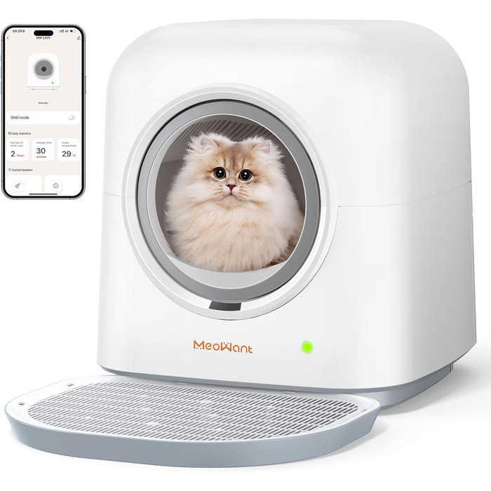 MeoWant Самоочисний туалет для котів, автоматичний, закритий, підходить для декількох котів, керування через додаток, усунення запаху, розумний контроль безпеки