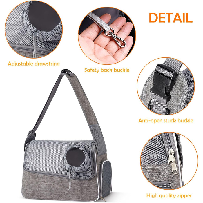 Траверс для собак ALLSOPETS: регульована переноска для маленьких собак та котів з жорстким дном та вентиляцією, сіра