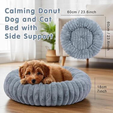 Круглий лежак для собак та котів Qoosea, сірий, 40 см, 60x60 см