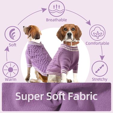 Теплий в'язаний пуловер для собак великих порід, V-подібний виріз, для Французького бульдога, Лабрадора, Німецької вівчарки (Lila XXL) 2XL Lila