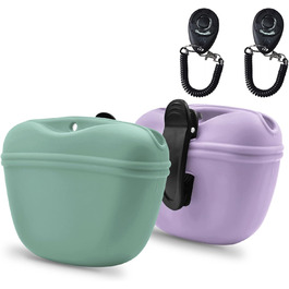 Сумка для корму для собак AUDWUD з силікону, портативний контейнер для тренувань з кліпсою, практичний магнітний замок, 2 шт. (Блакитне озеро + Гібіскус)