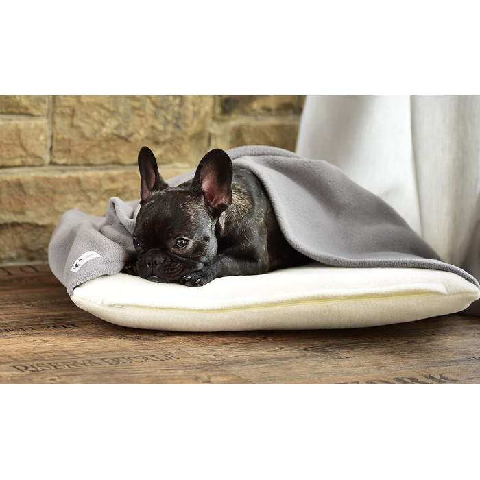 М'яке собаче ліжко з підстілкою кремового та сірого кольорів 110 x 100 см - затишок та спокій для собак завдяки м'якому ліжечку та підстилці для дому та подорожей