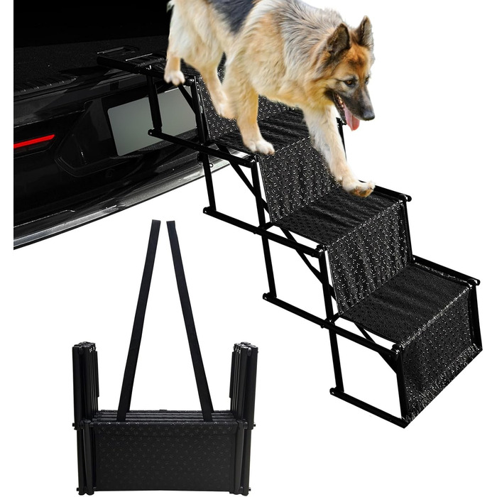Східці для собак у машину, портативні складані сходинки для великих собак, 4 сходинки, підходять для авто, вантажівок, SUV, легкі для подорожей
