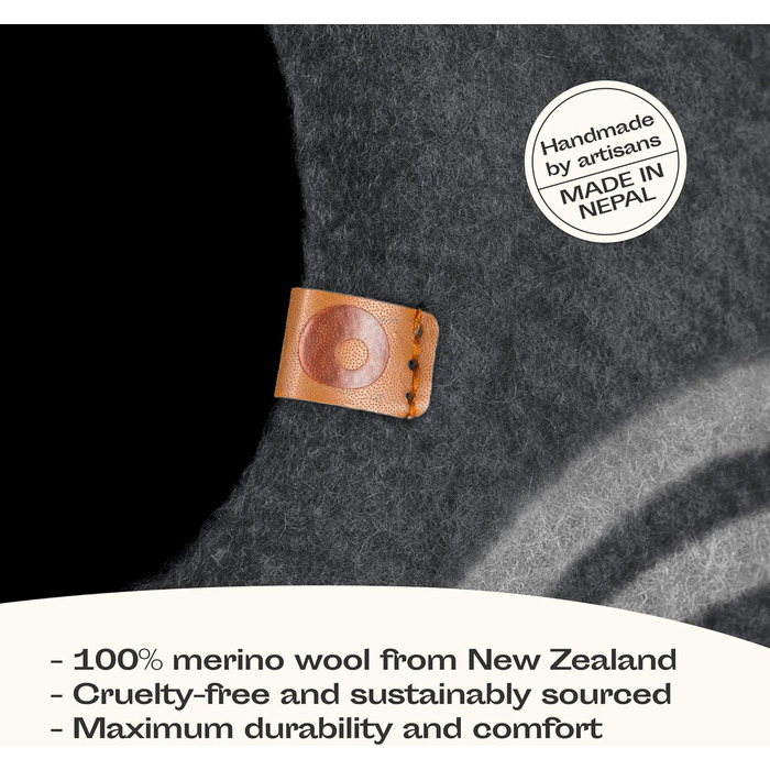 Килимок для котів Meowfia з 100% мериносової вовни - ручної роботи, екологічний, для котів та кошенят, м'яке ліжко, теплий взимку та прохолодний влітку, стильний дизайн, сірий колір, розмір L