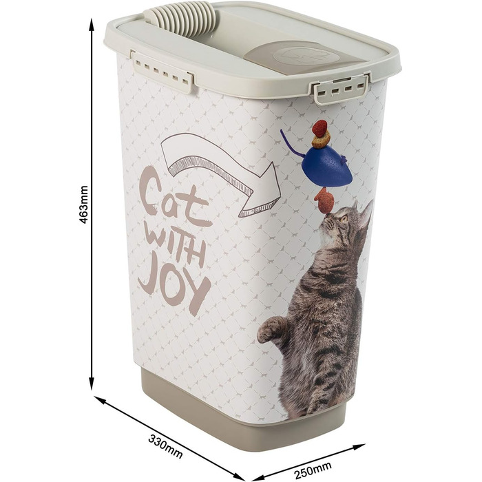 Контейнер для корму Rotho MyPet Cody 25 л з кришкою та дозатором, пластик BPA-free, антрацит/білий, з малюнком кота