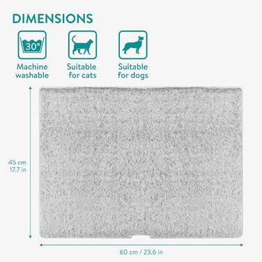 Navaris Тепла ковдра для котів та собак - 60x45x4 см. М'яка, знімний чохол, білий/сірий