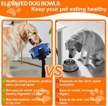 Підставка для годівлі собак, регульована висота, миска для води та корму, 3 рівні, стабільна та неслизька, для малих, середніх та великих собак (Блакитна)