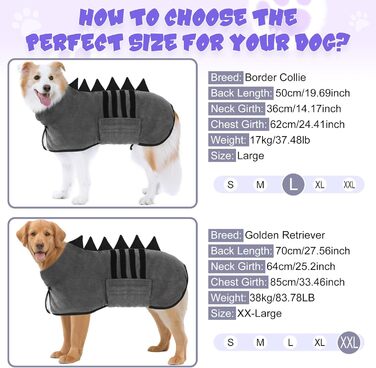 Рушник для собак з мікрофібри, швидковисихаючий, регульований, надзвичайно поглинаючий для середніх та великих собак, легко одягається (Сіро-зелений, Сіро-чорний, S)