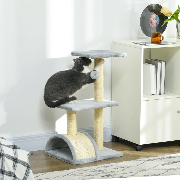 PawHut Cat Tree 72 см Котяча вежа з плюшевими кульками, стовбури з сизалю, платформа, кігтеточка Багатоярусна кігтеточка для кішок, лазіння по дереву, для середніх кішок, світло-сірий | Аосом