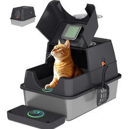 Кігтеточка-лоток для котів Citylife Edelstahl з кришкою, XXL, закритий, з двома входами, килимок для котячого туалету та совком, легко чиститься, нейтралізатор запаху, темно-сірий