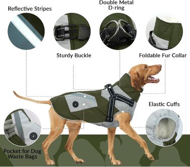 Тепла флісова куртка для собак великих порід, зимова водонепроникна куртка для собак, теплий одяг для собак, військово-зелений (XL)