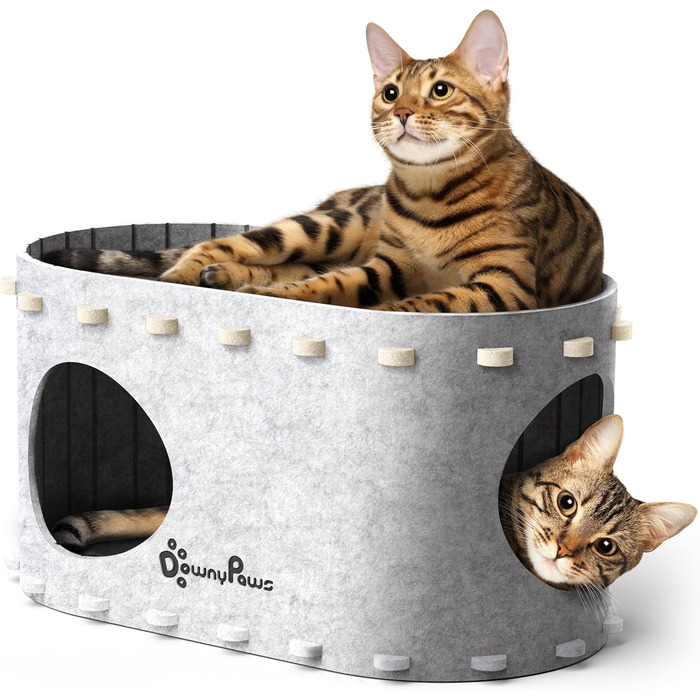 Кігтеточка-будиночок для котів DownyPaws з фетру, 2-ярусна, 50x33x50 см, для ігор та відпочинку, теплий дизайн, захист кігтів, білий