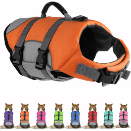 Жилет для собак, плаваючий, світловідбиваючий, регульований, з ручкою для рятування. Підходить для малих, середніх та великих собак. Оранжевий колір.