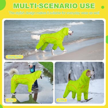 Водонепроникний дощовик для собак Adnikia з капюшоном, регульованими ніжками, отвором для повідка та світловідбиваючими смугами, для холодної погоди, оранжевий/червоний, розмір L