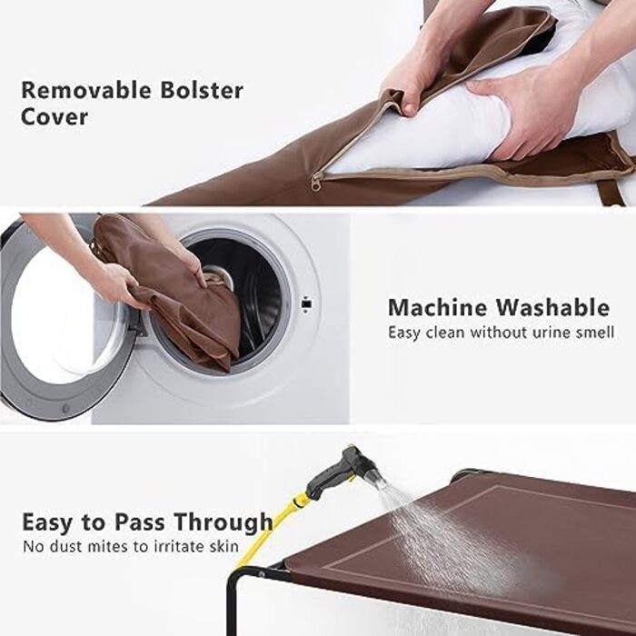 Охолоджуване собаче ліжко WESTERN HOME для великих собак, з піднятою конструкцією, для вулиці, з дихаючою сіткою, знімний чохол, розмір 109x80x20 см, коричневе