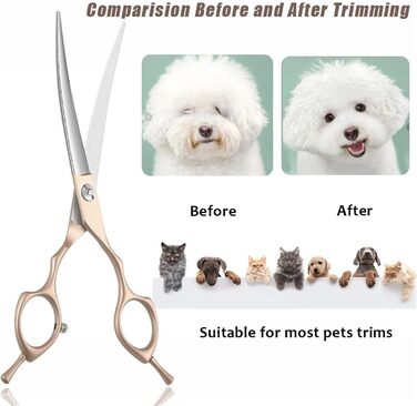 Професійна вигнута ножиця для собак 7 дюймів - ножиці для грумінгу з ергономічною ручкою, регульованим гвинтом, для собак, котів та інших тварин