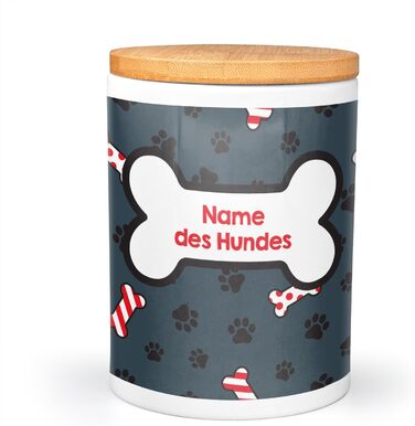 Набір для годування собак PICANOVA з іменем: миска та контейнер для ласощів у різдвяному дизайні. Керамічний набір для собак як подарунок для власників домашніх тварин. Дизайн Candy Bones.