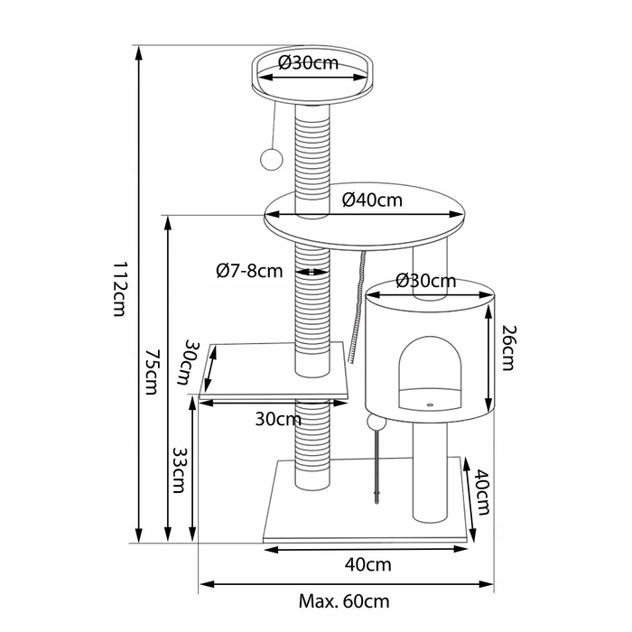 Високий когтеточка-комплекс із лежаком, стовп для дряпання 101-160 см
