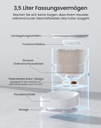 Автоматичний годівниця для котів PETGUGU з таймером та керуванням через APP, керамічний набір для котів та собак, для кількох тварин (PF2)