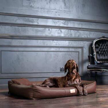 Ортопедичний лежак для собак Tierlando® Clifford з латексним ядром, покриття з легкоочисного штучного шкірозамінника з анти-волосяною поверхнею, підходить для алергіків, розмір: 85x60 см, колір: коричневий