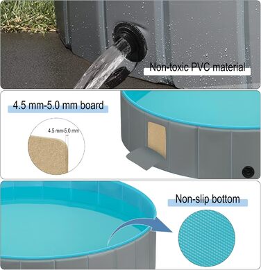 Басейн для собак EUGAD, складаний, 120x30 см, сірий. Плавальне озеро для собак, антиковзне PVC.