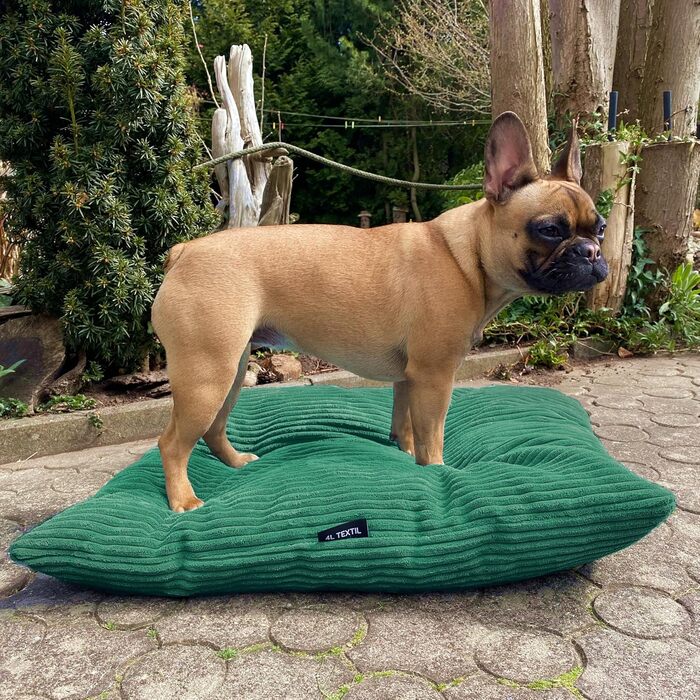 Подушка для собак 4L Textil ZOE Cord XXL 120x100 см, зелена смугаста, м'яка, знімний чохол, для великих порід, прана