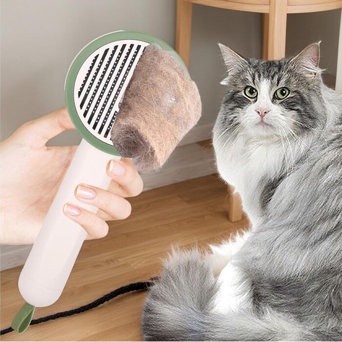 Гладка щітка для котів та цуценят - вичісувальний гребінь проти випадання шерсті, портативна щітка з кнопкою розплутування для довгошерстих котів