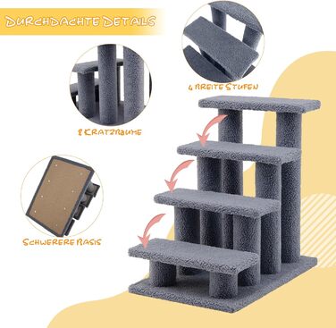 Сходинка для котів та собак GYMAX - 4 сходинки, сірий колір, 60,5 x 41 x 60,5 см