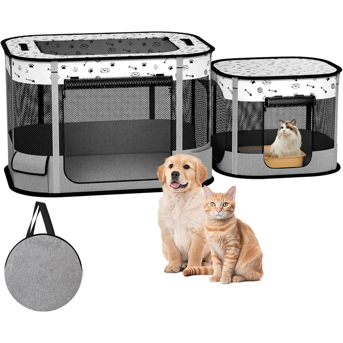 Портативний вольєр для котів DESELL, сірий, 8-разово посилений, розкладний, для кошенят, собак, indoor та outdoor