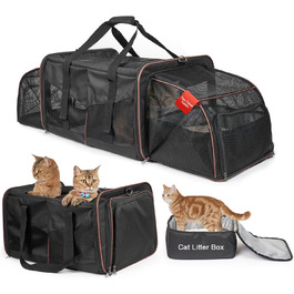 Транспортна переноска для котів на 2 котів, чорна, розширювана, до 15,9 кг. Ідеально для подорожей, кемпінгу та піших прогулянок