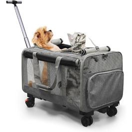 Переноска для котів велика, на колесах, 2-в-1 з відділеннями, з іграшкою та ремінком (сіра)