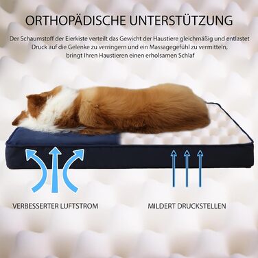 Ортопедичне ліжко для собак великих порід, водонепроникний знімний чохол, неслизьке, миється, блакитне, 105x70x10 см