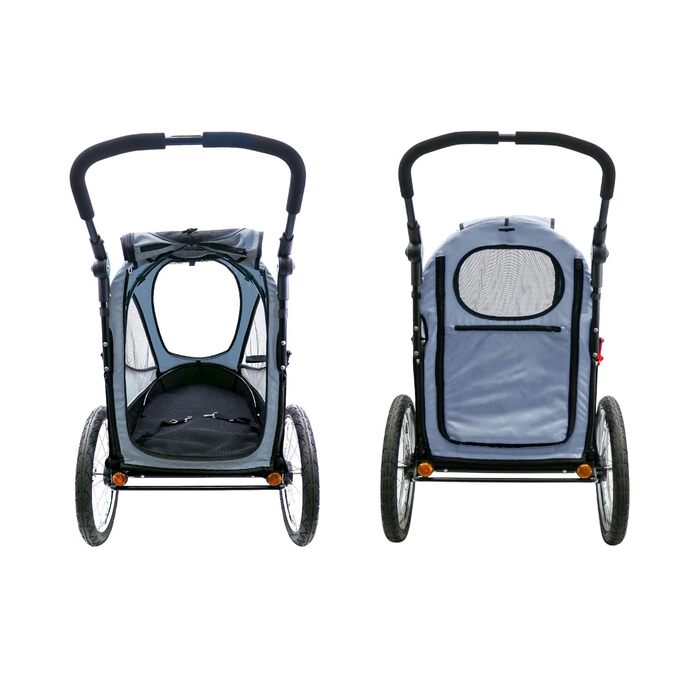Візок для собак Petique Trailblazer Jogger Space Gray з насосом, дощовиком, адаптером для велосипеда та прапорцем безпеки | повітряні колеса | складний | оглядове вікно | для великих собак та котів сірого кольору