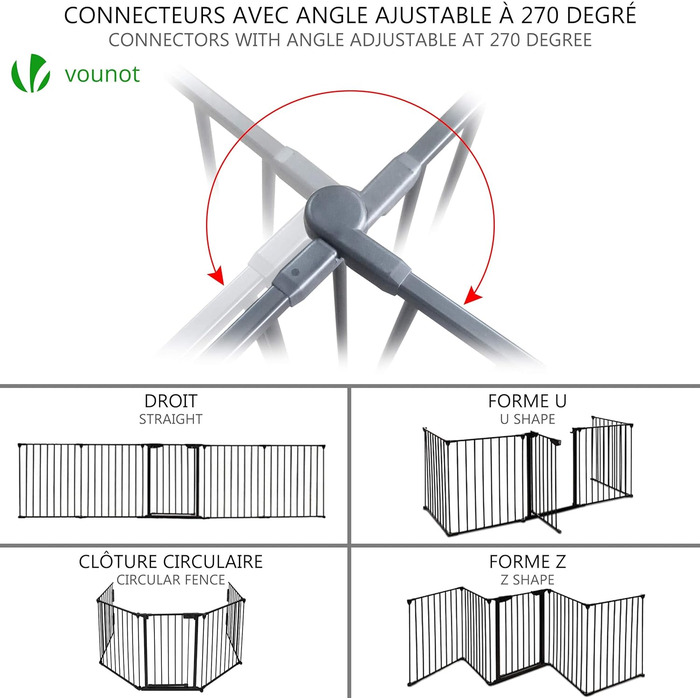 Захист для каміну Vounot: сітка металева, 5 елементів, з безпечними дверима, чорна, 300x75 см