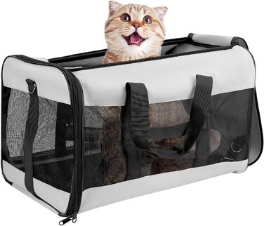 Транспортна сумка QWORK® для котів та собак до 10 кг (48x30x30 см) - переноска для тварин, портативна, миється