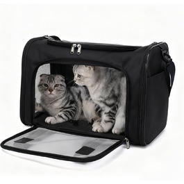 Транспортна сумка для кота/собаки HOCLAUHO - велика, портативна, складана, дихаюча, для подорожей, для двох котів/маленького собаки (світло-чорний)