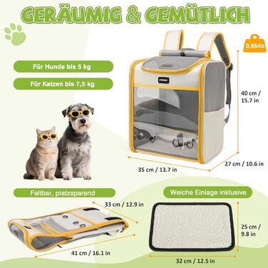 Рюкзак для кота великого розміру ALLSOPETS, складний рюкзак для собак та котів, дихаюча переноска для тварин для подорожей, прогулянок та походів (димно-зелений, лимонно-жовтий)