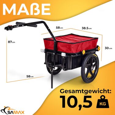 Причіп для велосипеда SAMAX 90 літрів, 80 кг, з кулею, захисною плівкою та з'єднувальною шкірою - причіп для велосипеда, вантажний візок з пластиковою ванною, чорний. Mountain (70л / 60кг, червоний)