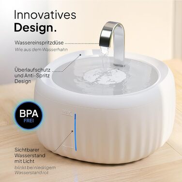 Ка fountain PrettyPaw Aqua Flow Pro: тихий фонтанчик для котів з LED, фільтром з активованого вугілля, 3L, BPA-free (білий)