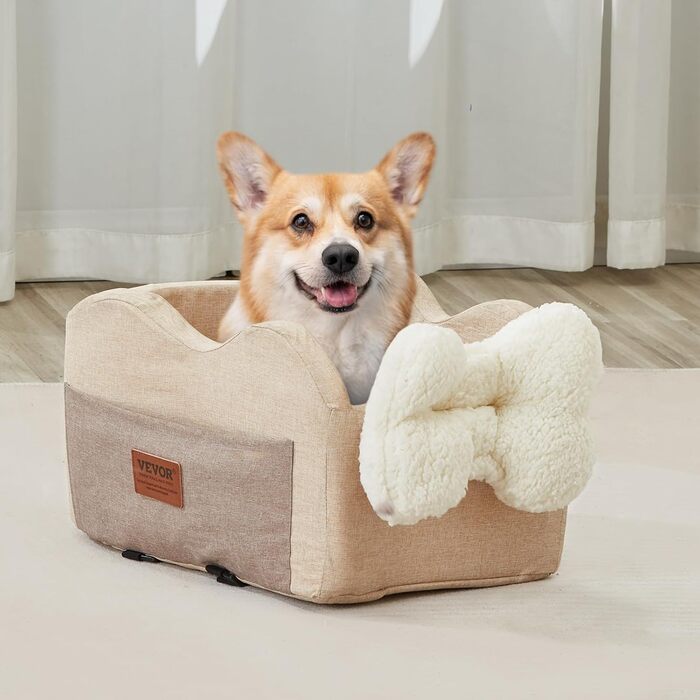 Автомобільне ліжко для собак VEVOR, водовідштовхувальне, з ручками та кишенею, безпечний поводок, наповнювач PP-бавовна (Світло-коричневе, Extra Small)