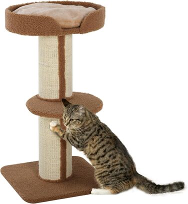Когтеточка для котів PawHut 91 см, з лежаком і ігровою платформою, для котів до 5 кг, сизаль і штучна овчина, світло-коричнева