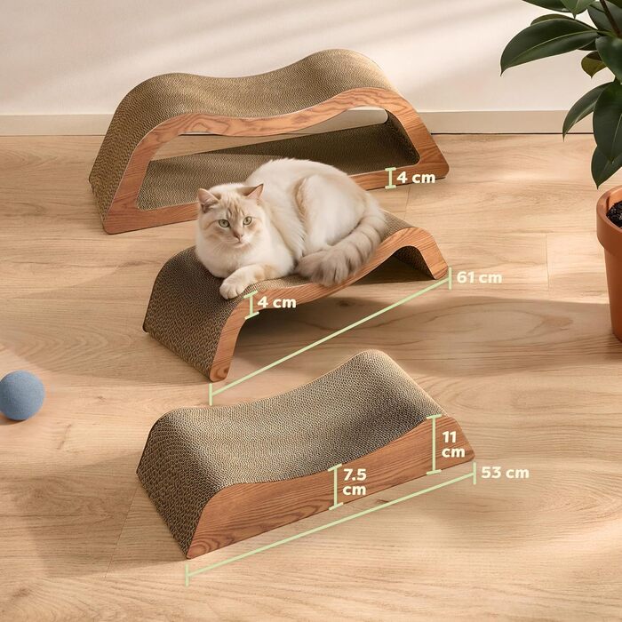 Кігтеточка для котів 3 шт. XXL 75см – Міцний картон для догляду за кігтями – До 2 років використання – Економія місця – Захист дивану та меблів (Cloud) (Коричневий)