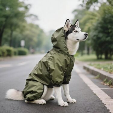 Водонепроникний дощовик для собак Idepet: тепла куртка з капюшоном для малих та середніх собак, зелений, 4XL