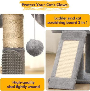 Дряпка для котів, котячий комплекс з сизалю, зручна лежанка та платформа, чорний колір