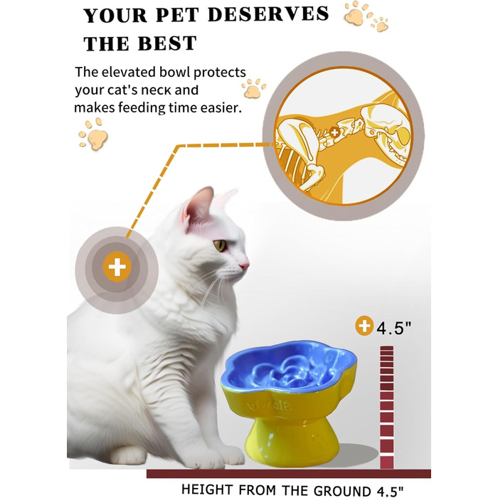 Миска для повільного годування домашніх тварин, керамічна, піднята та нахилена, для котів та маленьких собак, запобігає блювоті та удушенню (Рожева, Блакитна)