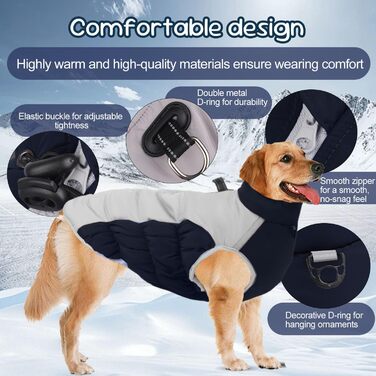 Зимовий теплий пуховик для великих собак XL - червоний, для захисту від снігу, з відбиваючими елементами, зручний воротник-стійка