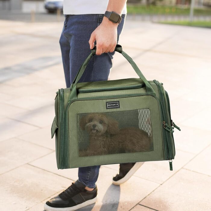 Транспортна переноска для котів та собак Petsfit, складна сумка-переноска, 47L x 30B x 30H см, оливковий колір