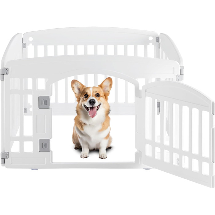 Клітка-манеж для собак, 61 см, 4 панелі, з дверцятами, білий пластик. Зручна та портативна клітка для цуценят та маленьких собак