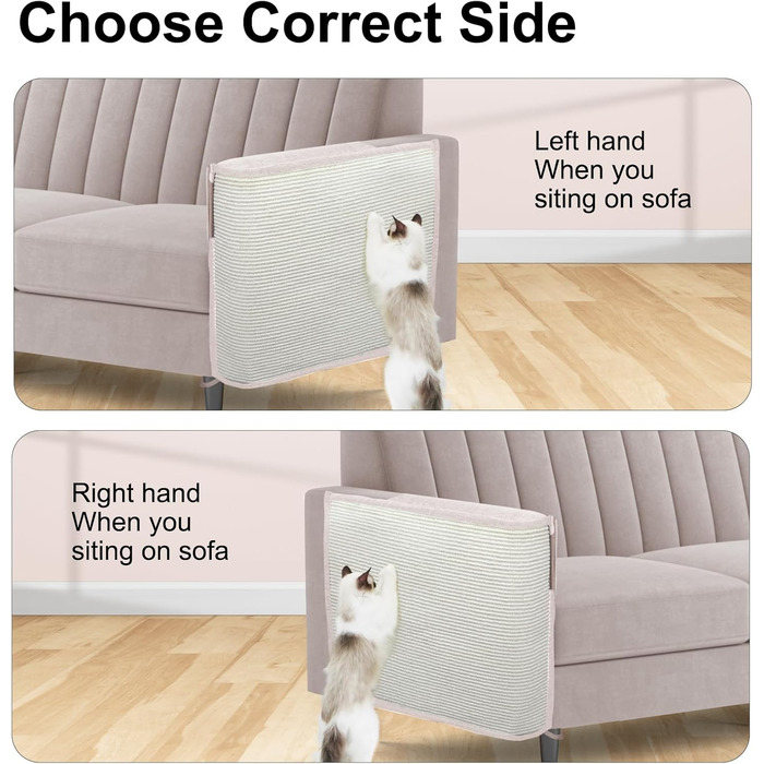 Захист для дивану від кігтів котів, 70 x 50 см, з сизалю, для правої руки. Захист меблів від кігтів котів